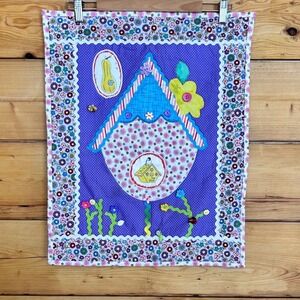 Vintage Birdhouse Mini Quilt Wall Hanging Large 18x22 Purple Floral Handmade